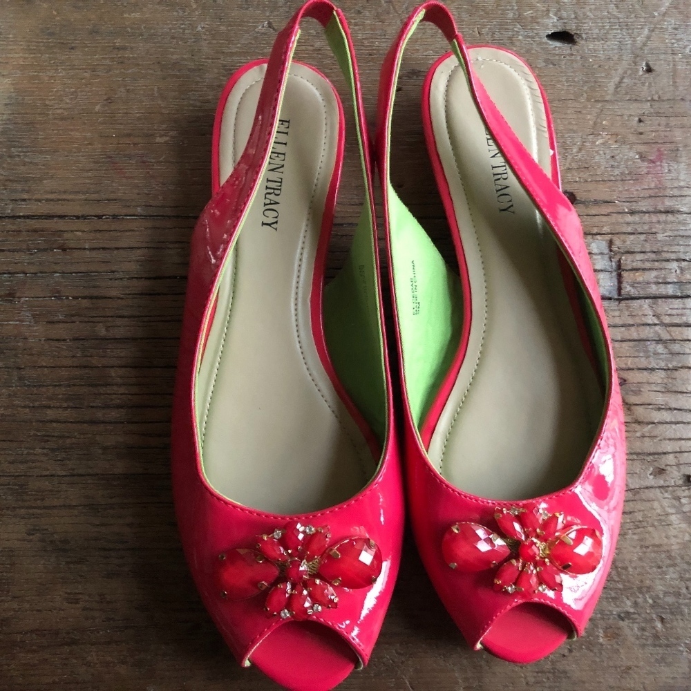 Ellen Tracy Cedar Beaded Peep Toe Slingbacks 9